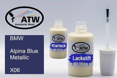 BMW, Alpina Blue Metallic, X06: 20ml Lackstift + 20ml Klarlack - Set, von ATW Autoteile West.